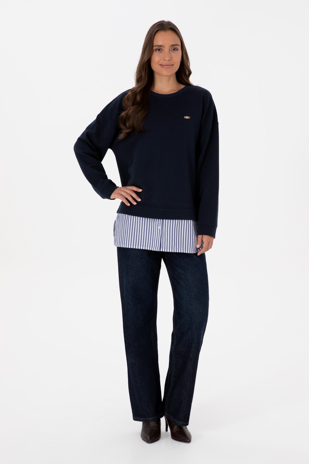 U.S. Polo Assn. Kadın Lacivert Gömlek Detaylı Bisiklet Yaka Sweatshirt 50314211-VR033 görsel 4