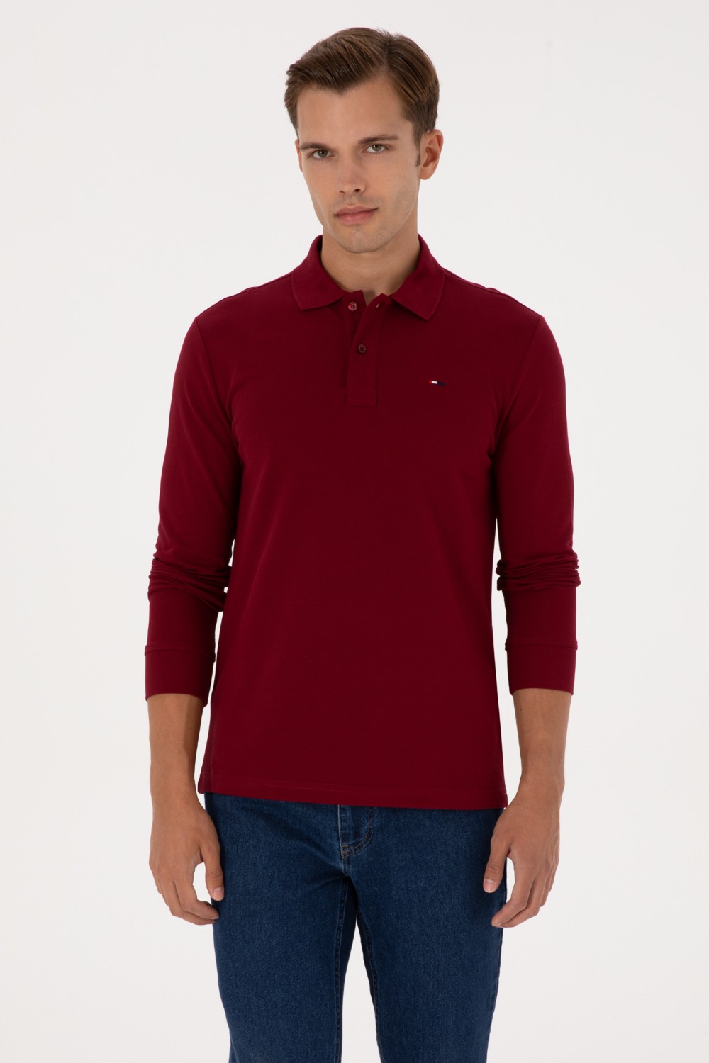 U.S. Polo Assn. Erkek Regular Fit Polo Yaka Koyu Yeşil Basic Sweatshirt 50315941-VR079 görsel 8