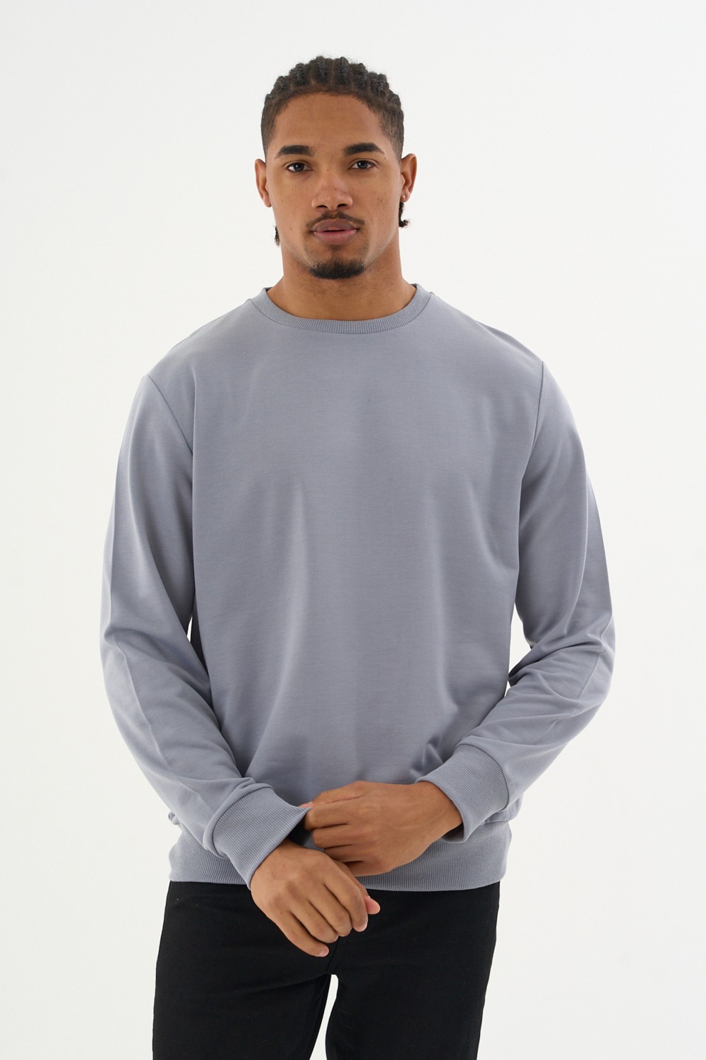 Superlife Süperlife Erkek Gri Bisiklet Yaka Ribanalı Regular Fit Sweatshirt SPR26SWK930