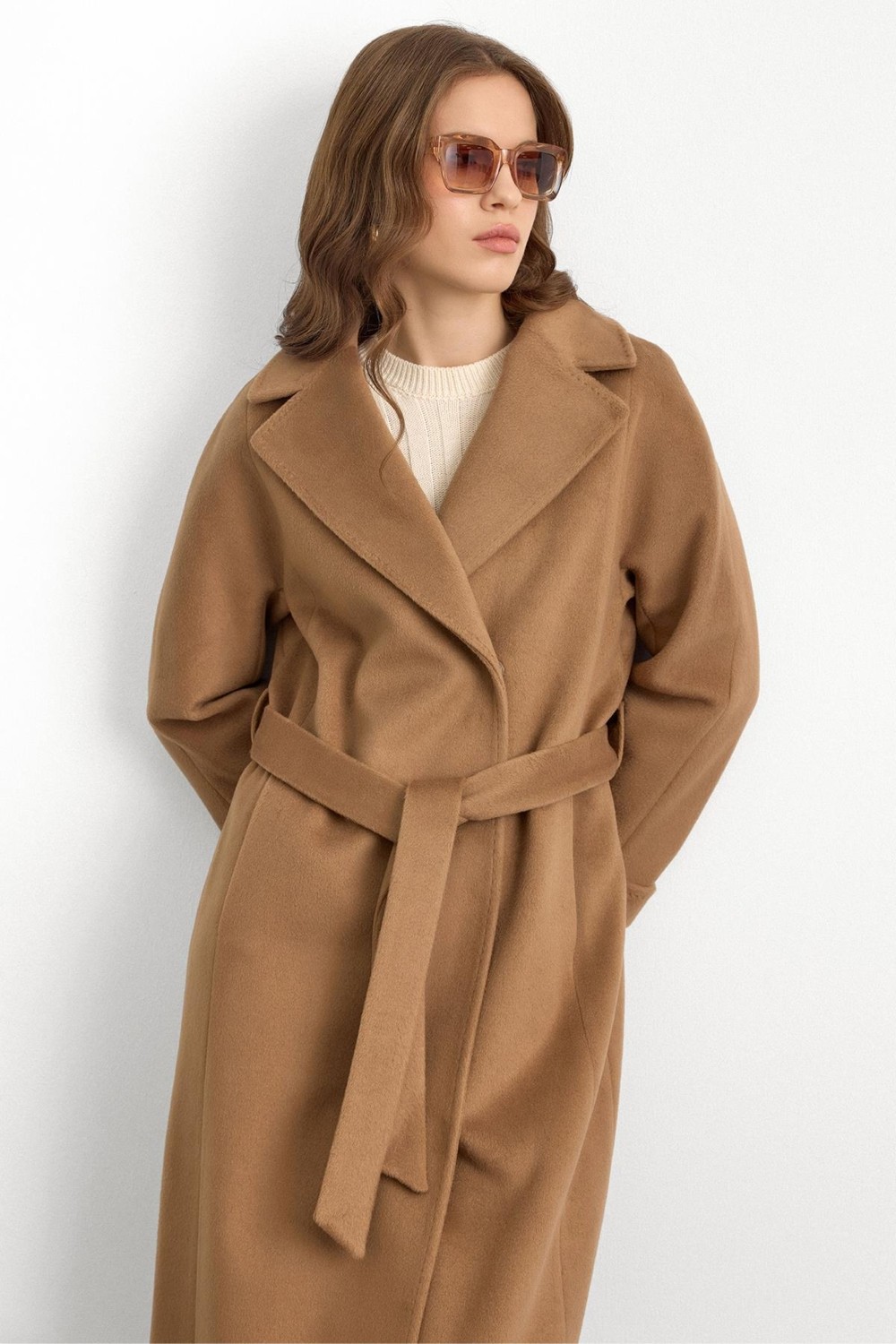 Olcay Punto Oversize Premium Kaban K. Kamel 3108 Kadın Polyester Karışımlı Düz Desenli Rahat Kalıp görsel 6