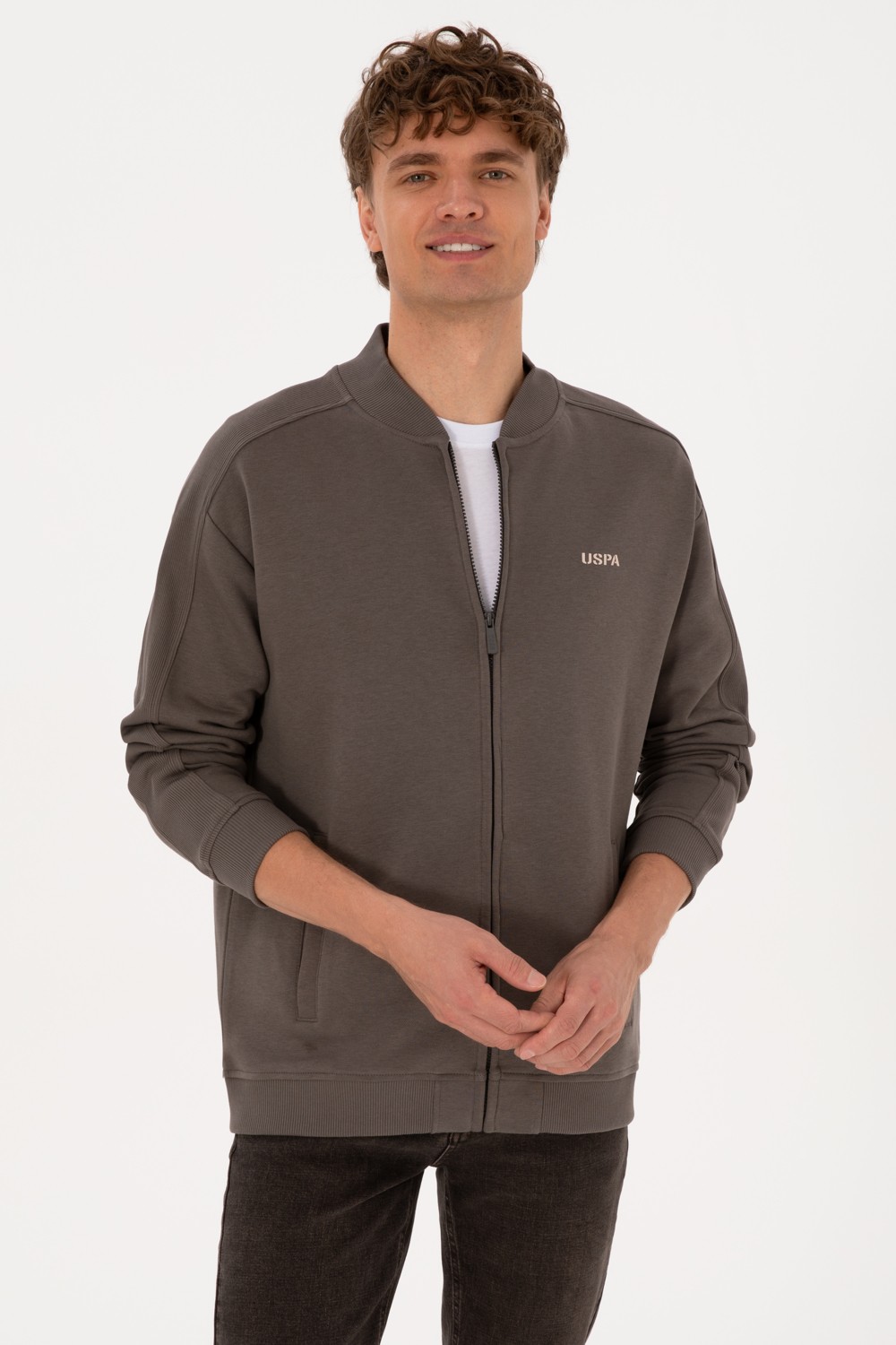 U.S. Polo Assn. Erkek Comfort Fit Fermuarlı Vizon Örme Hırka 50315612-VR052