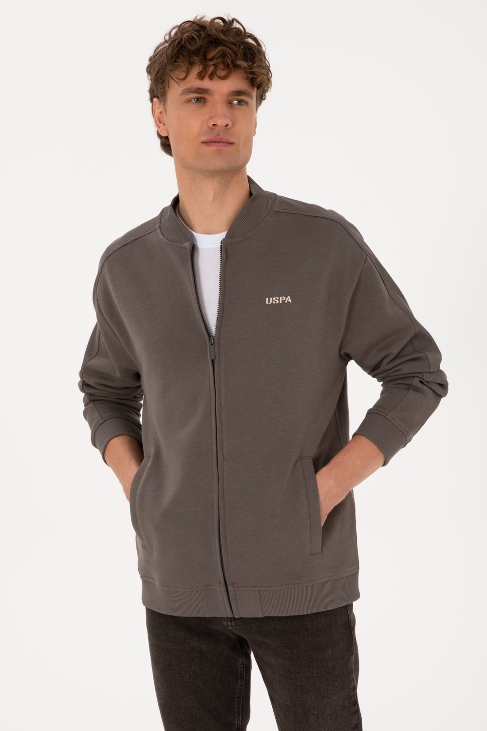 U.S. Polo Assn. Erkek Comfort Fit Fermuarlı Vizon Örme Hırka 50315612-VR052 görsel 3
