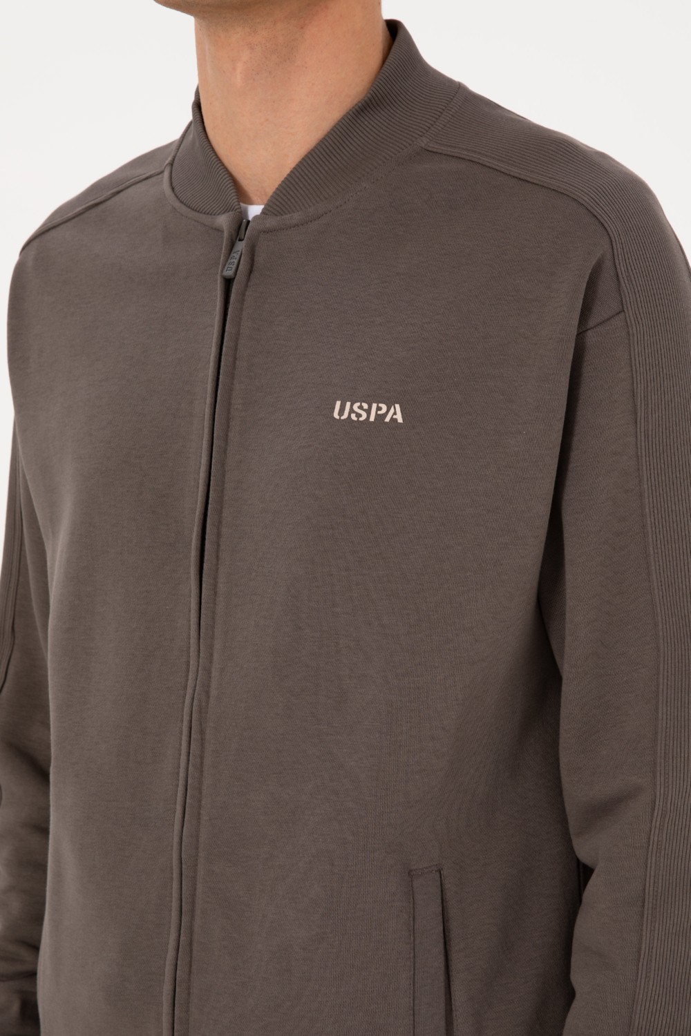 U.S. Polo Assn. Erkek Comfort Fit Fermuarlı Vizon Örme Hırka 50315612-VR052 görsel 7