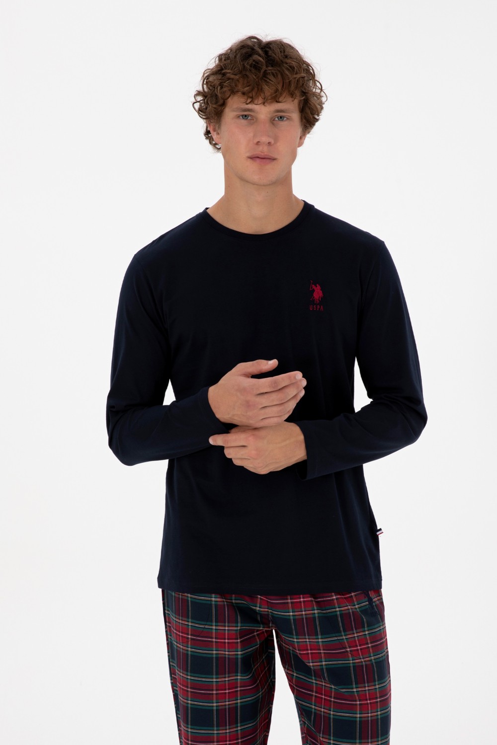 U.S. Polo Assn. Erkek Kırmızı Ekoseli Lacivert Pijama Takımı 50318615-VR033 görsel 3