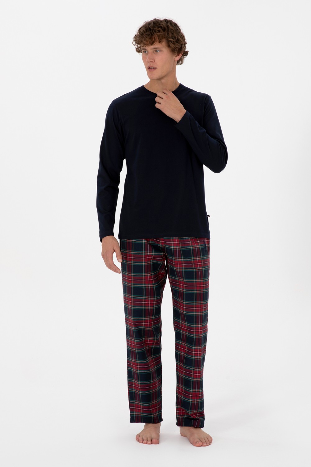 U.S. Polo Assn. Erkek Kırmızı Ekoseli Lacivert Pijama Takımı 50318615-VR033 görsel 4