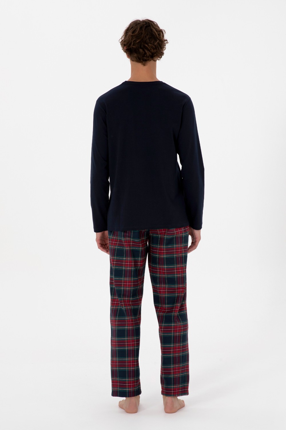 U.S. Polo Assn. Erkek Kırmızı Ekoseli Lacivert Pijama Takımı 50318615-VR033 görsel 5