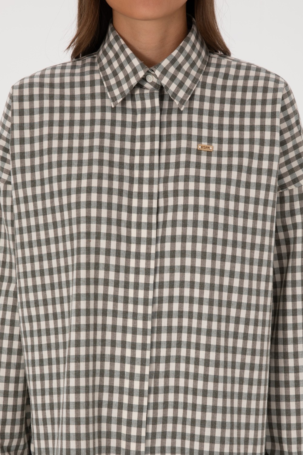 U.S. Polo Assn. Kadın Koyu Yeşil Uzun Kollu Gömlek 50316679-VR079 görsel 6