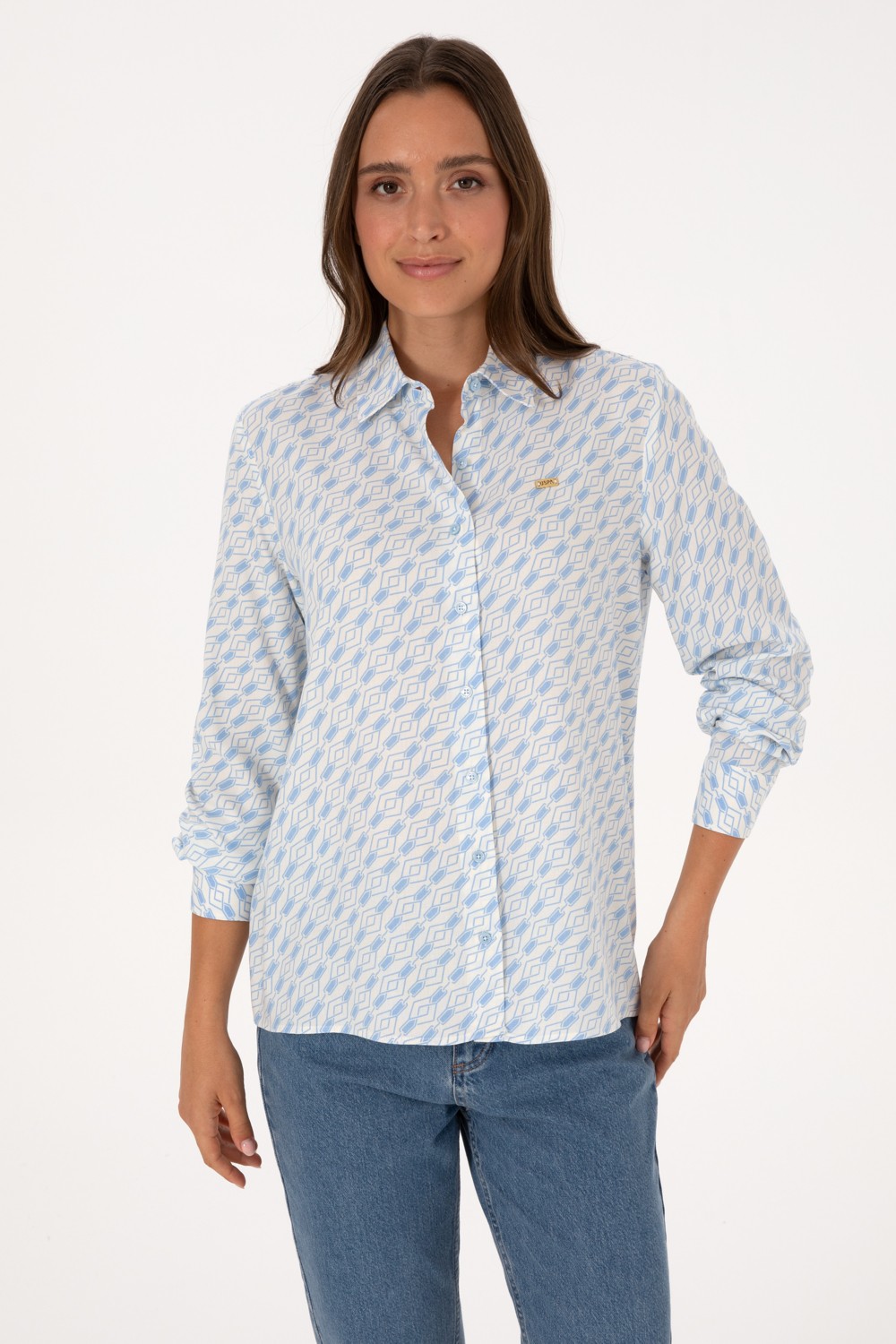 U.S. Polo Assn. Kadın Lacivert Uzun Kollu Gömlek 50316370-VR033 görsel 3