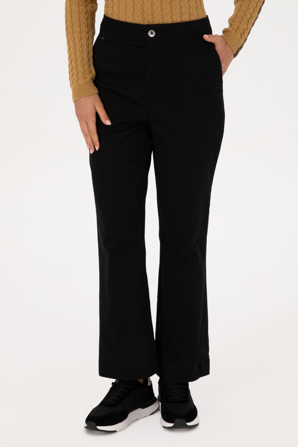 U.S. Polo Assn. Kadın Lacivert Slim Flare Fit Kanvas Pantolon 50316912-VR033 görsel 8