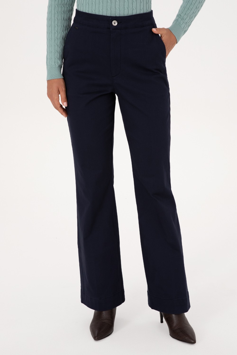 U.S. Polo Assn. Kadın Lacivert Slim Flare Fit Kanvas Pantolon 50316912-VR033 görsel 2