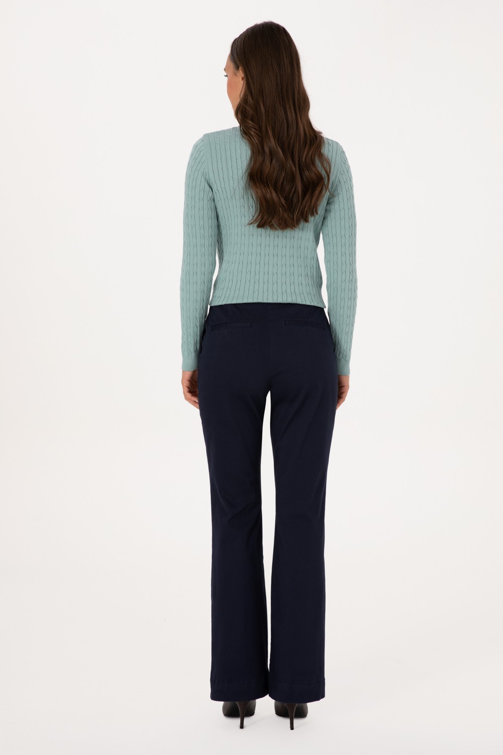 U.S. Polo Assn. Kadın Lacivert Slim Flare Fit Kanvas Pantolon 50316912-VR033 görsel 4