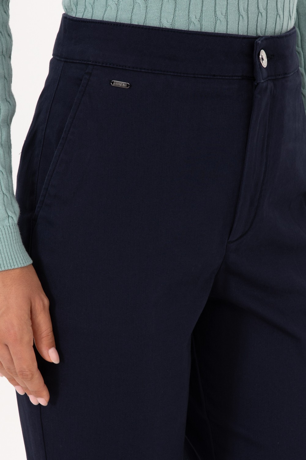 U.S. Polo Assn. Kadın Lacivert Slim Flare Fit Kanvas Pantolon 50316912-VR033 görsel 5