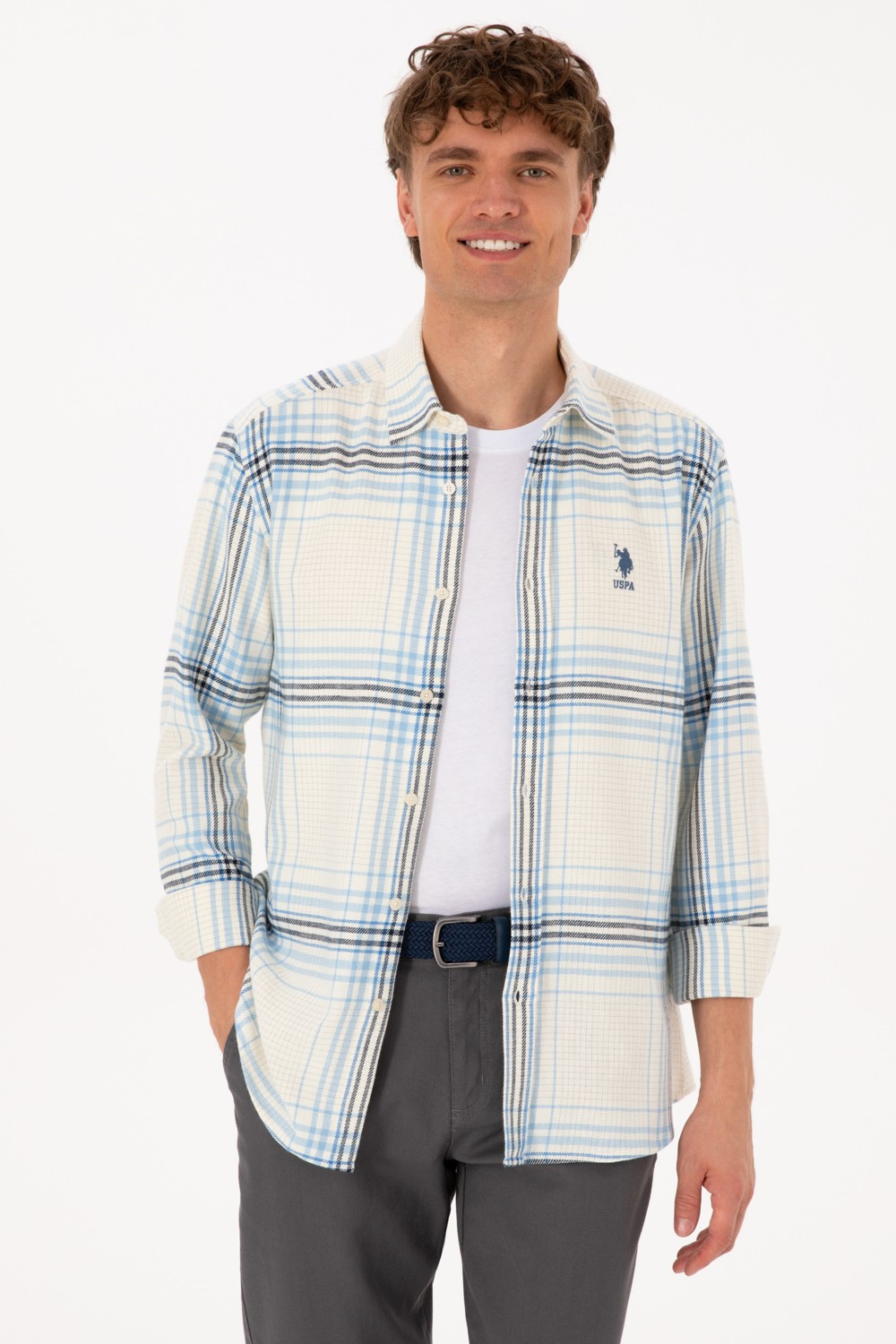 U.S. Polo Assn. Erkek Mavi Ekoseli Uzun Kollu Siyah Gömlek 50316632-VR212 görsel 8