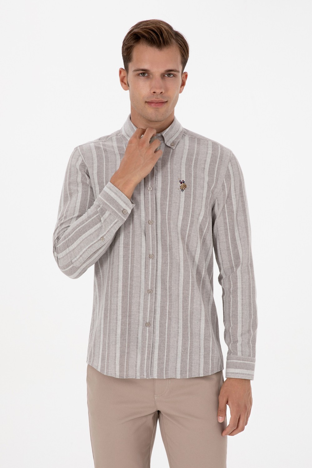 U.S. Polo Assn. Erkek Lacivert Uzun Kollu Çizgili Gömlek 50316565-VR033