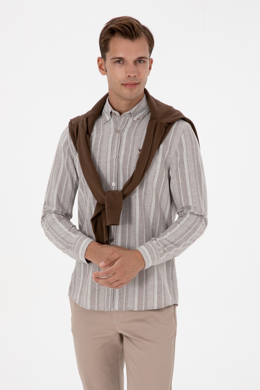 U.S. Polo Assn. Erkek Lacivert Uzun Kollu Çizgili Gömlek 50316565-VR033 görsel 3