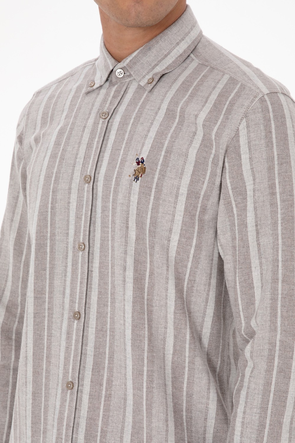 U.S. Polo Assn. Erkek Lacivert Uzun Kollu Çizgili Gömlek 50316565-VR033 görsel 7
