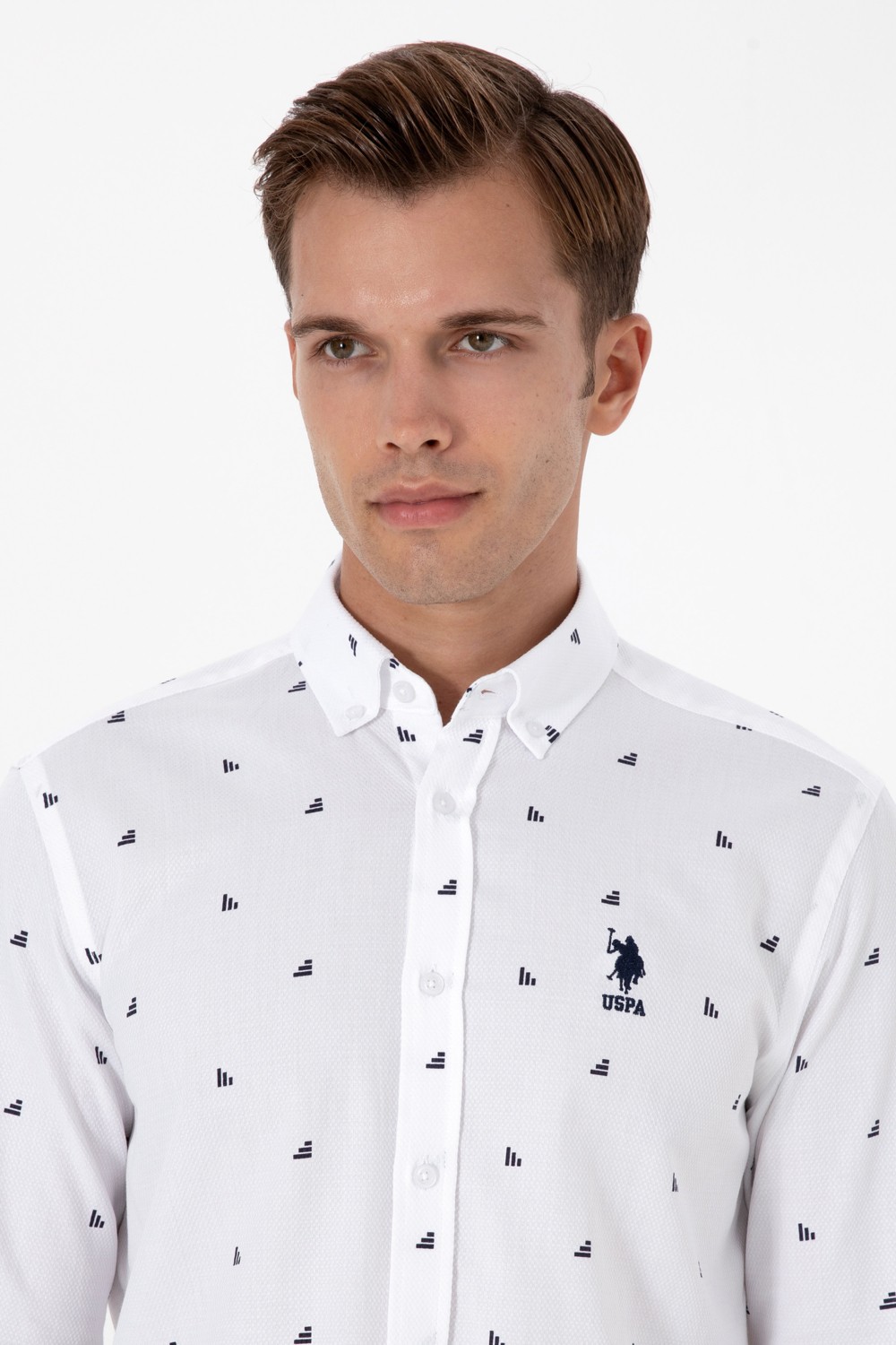 U.S. Polo Assn. Erkek Beyaz Uzun Kollu Desenli Gömlek 50316561-VR013 görsel 2