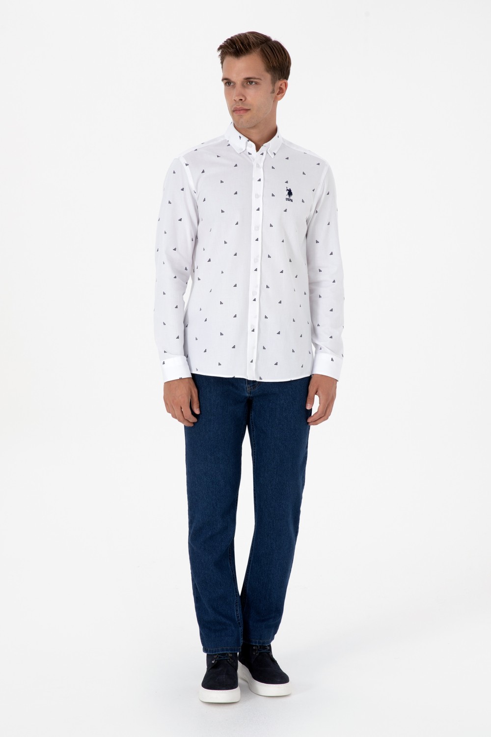 U.S. Polo Assn. Erkek Beyaz Uzun Kollu Desenli Gömlek 50316561-VR013 görsel 4