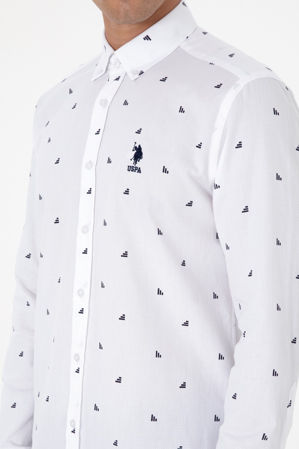U.S. Polo Assn. Erkek Beyaz Uzun Kollu Desenli Gömlek 50316561-VR013 görsel 7