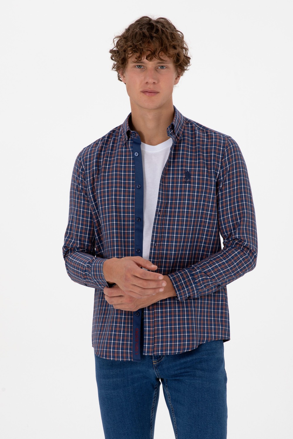 U.S. Polo Assn. Erkek Mavi Ekoseli Uzun Kollu Lacivert Gömlek 50316631-VR032