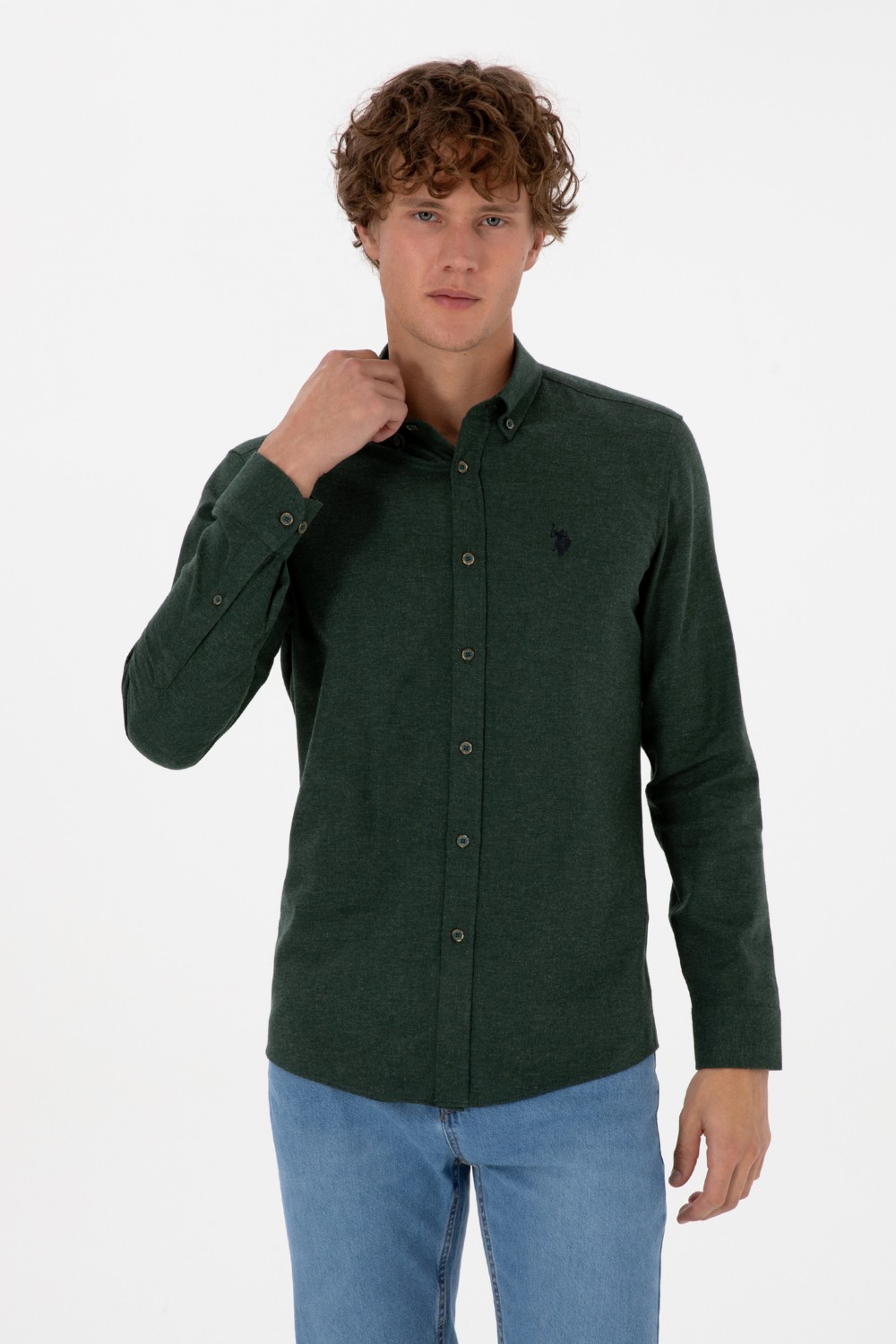 U.S. Polo Assn. Erkek Haki Uzun Kollu Basic Gömlek 50316721-VR027