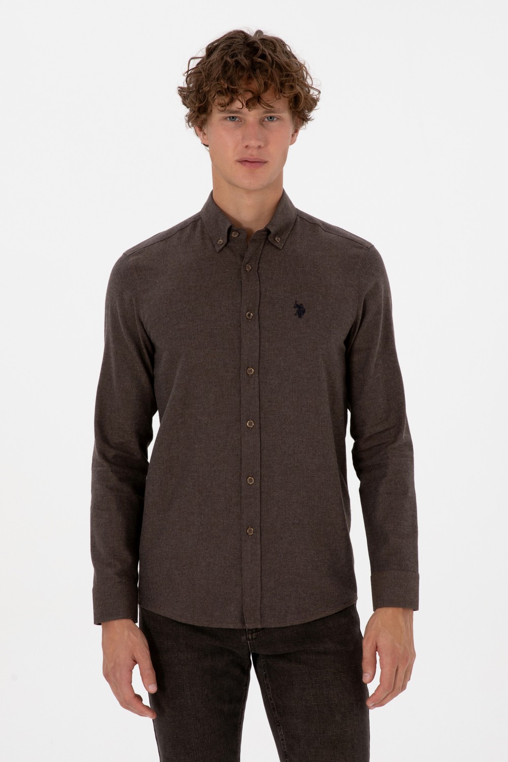 U.S. Polo Assn. Erkek Haki Uzun Kollu Basic Gömlek 50316721-VR027