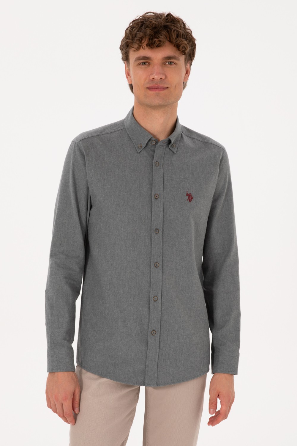U.S. Polo Assn. Erkek Haki Uzun Kollu Basic Gömlek 50316721-VR027