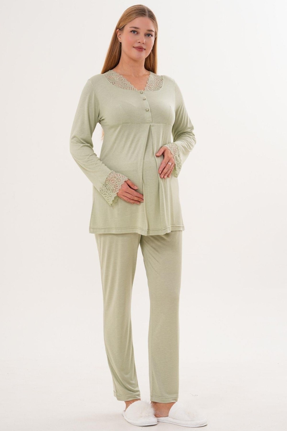 Mecit Pijama Mecit 5808 Yeşil Hamile Lohusa Pijama Takımı görsel 3