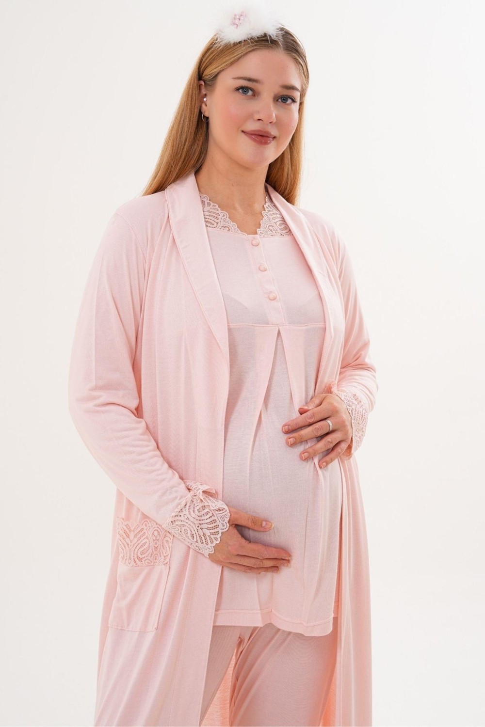 Mecit Pijama Mecit 6330 Pudra Sabahlıklı Lohusa Pijama Takımı