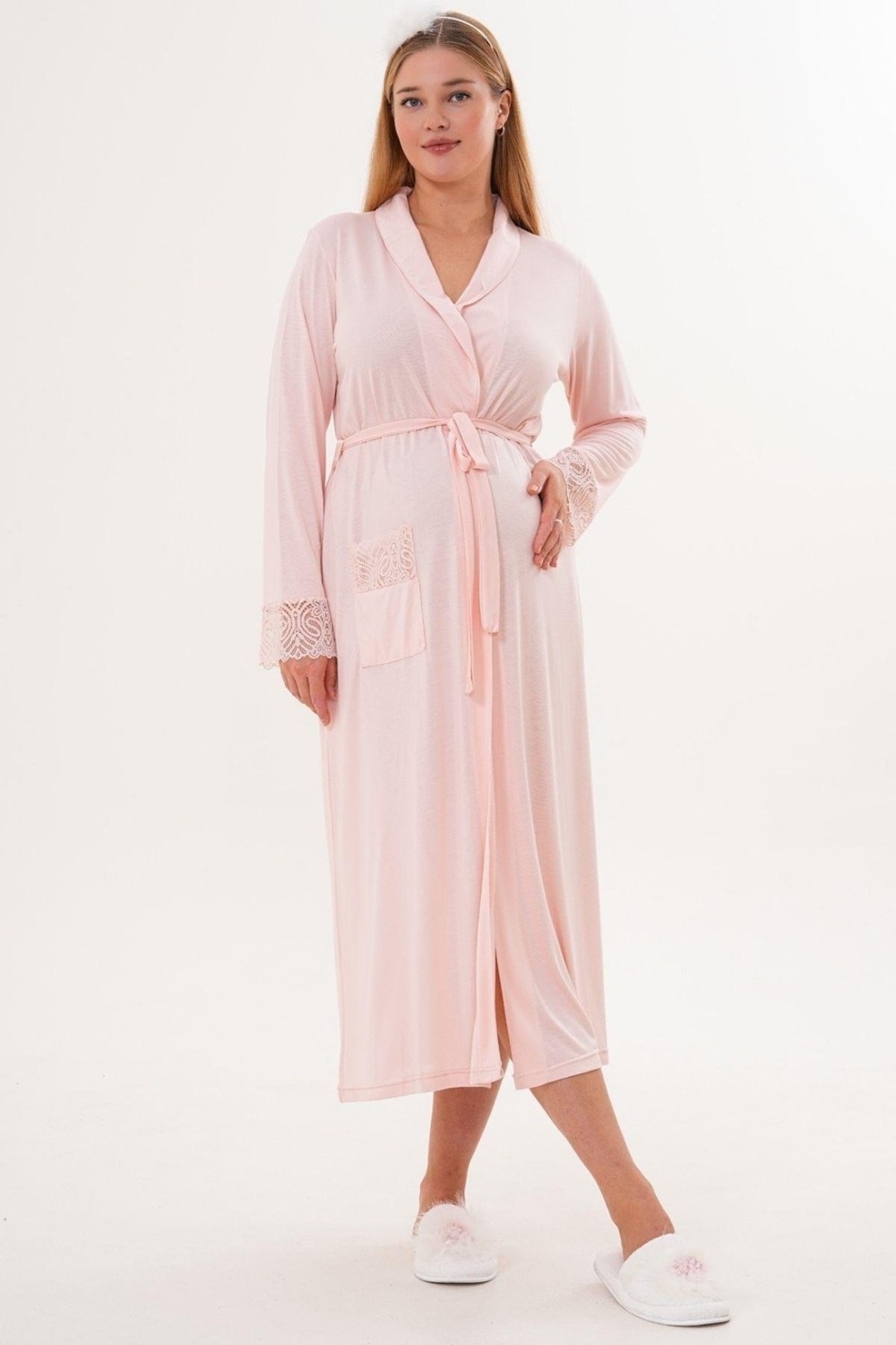 Mecit Pijama Mecit 6330 Pudra Sabahlıklı Lohusa Pijama Takımı görsel 3