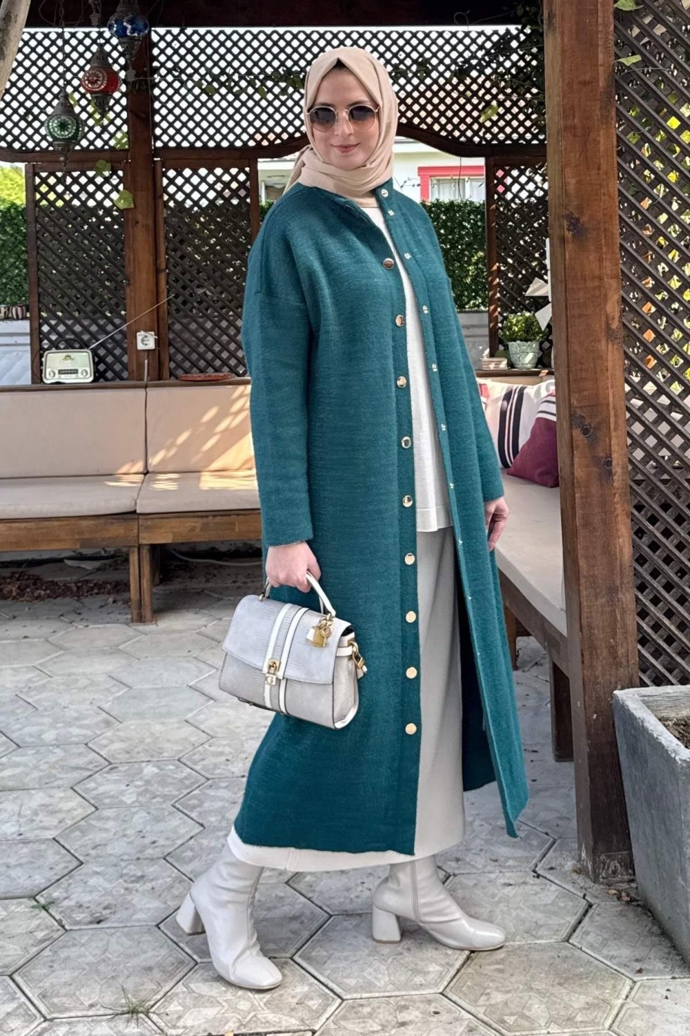 Rabia Şamlı Yakut Angora Triko Kap Zümrüt görsel 3