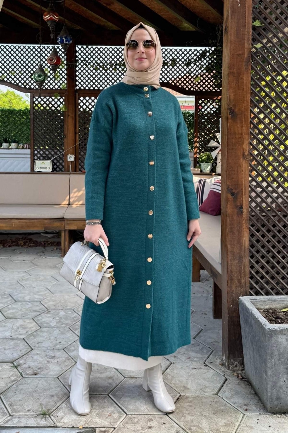 Rabia Şamlı Yakut Angora Triko Kap Zümrüt görsel 4