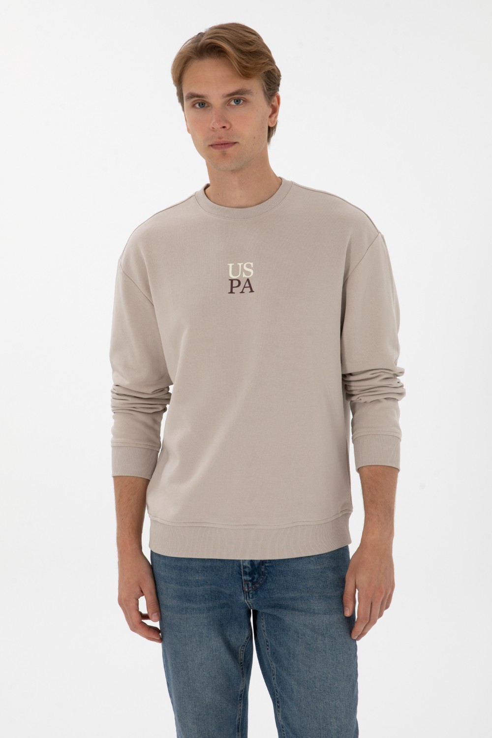 U.S. Polo Assn. Erkek Comfort Fit Bisiklet Yaka Bordo Basic Sweatshirt 50313760-VR014