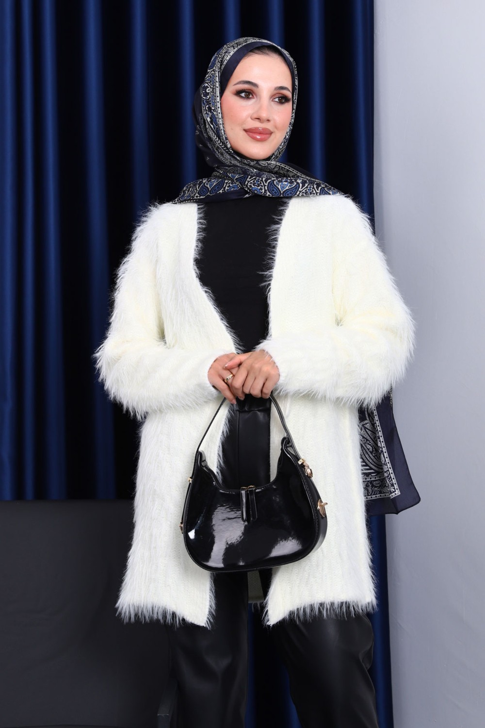 İmaj Butik Siyah Uzun Angora Yumoş Triko Hırka görsel 7