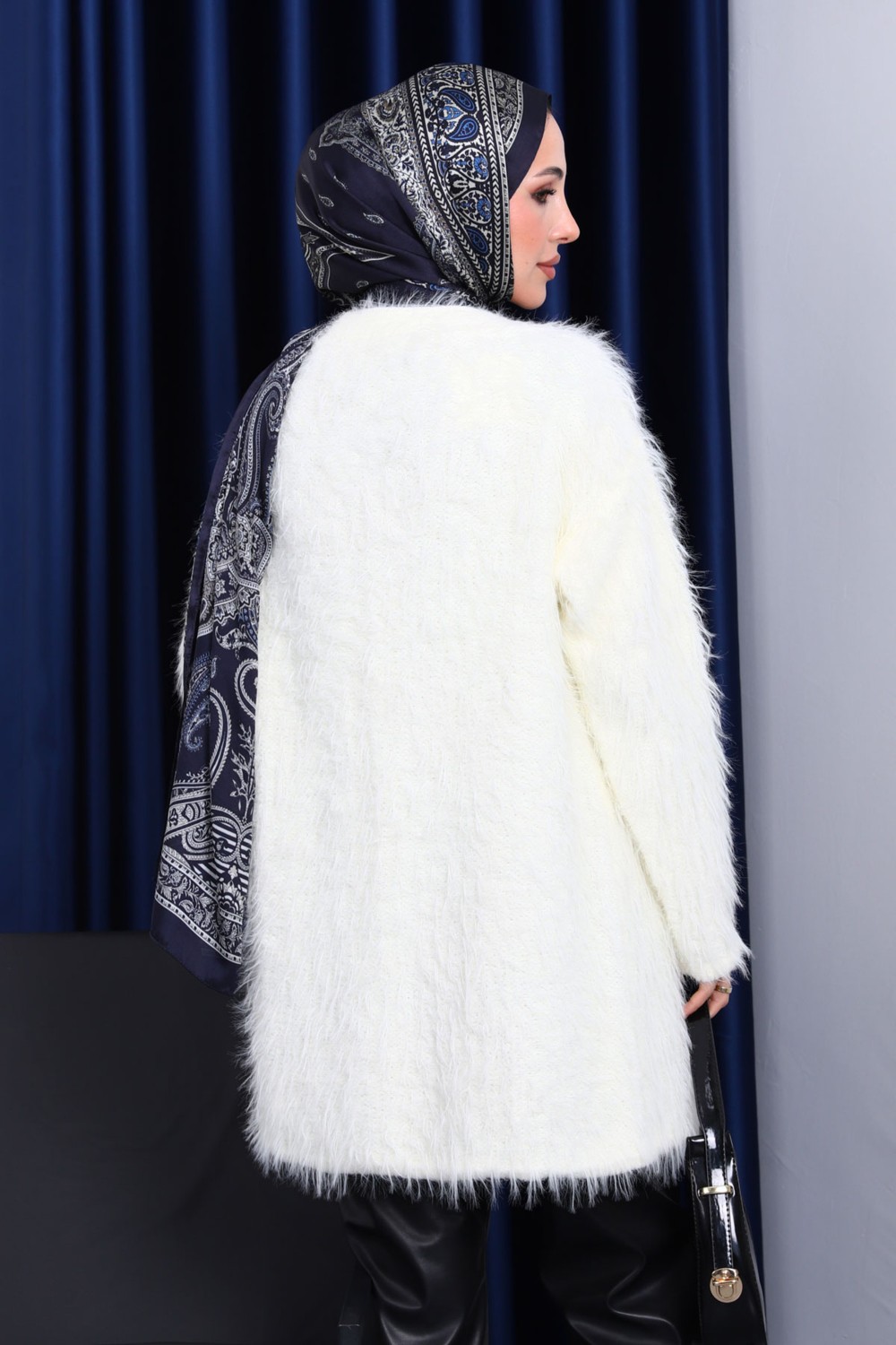 İmaj Butik Siyah Uzun Angora Yumoş Triko Hırka görsel 8