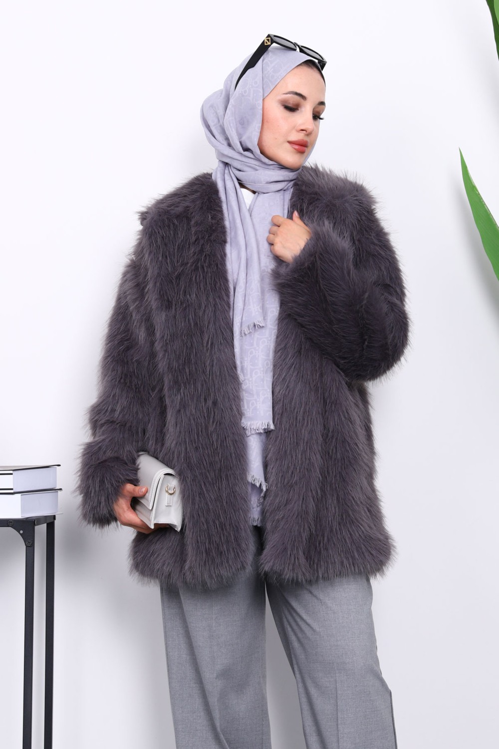 İmaj Butik Füme Astarlı Kısa Kürk Kaban