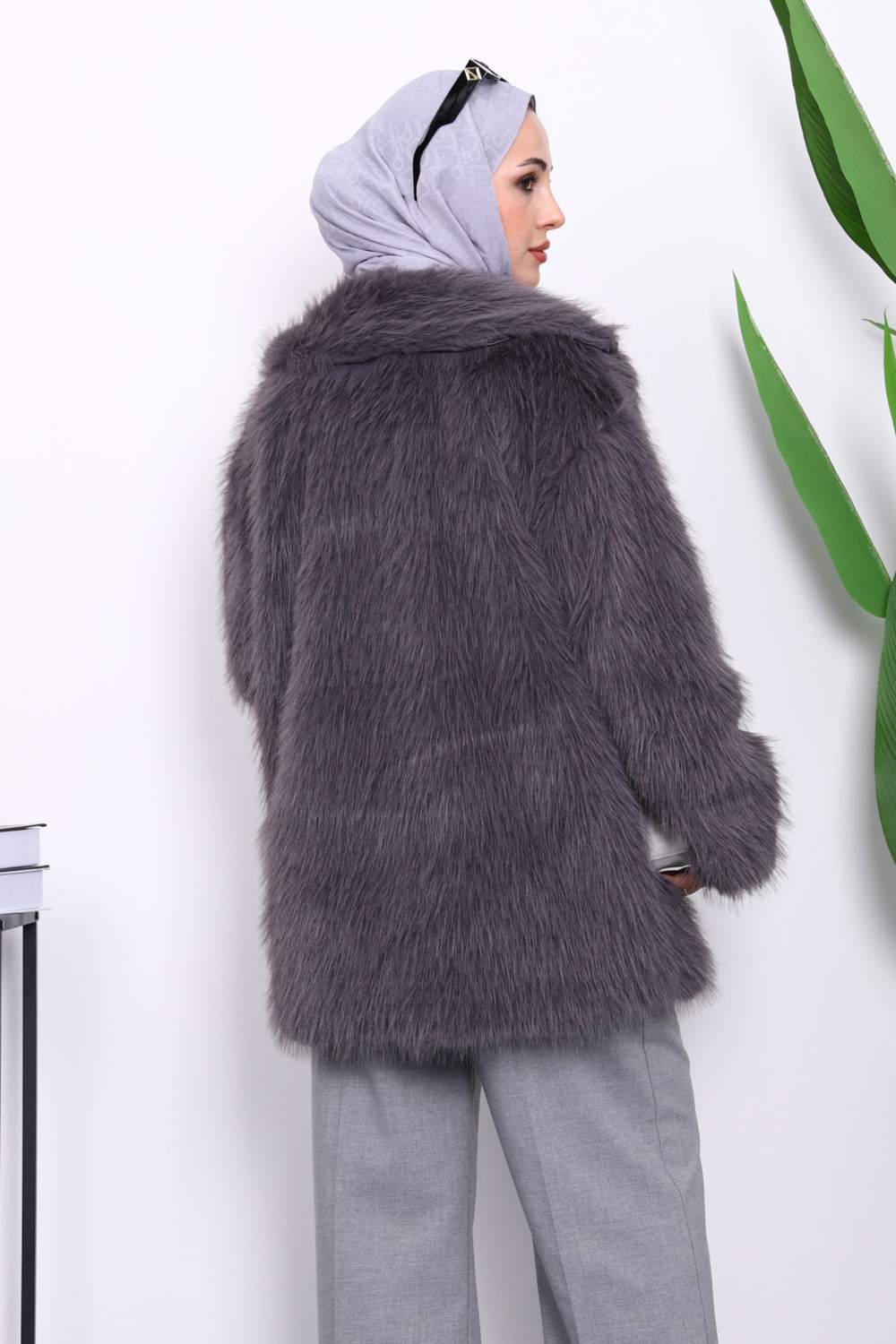 İmaj Butik Füme Astarlı Kısa Kürk Kaban görsel 4