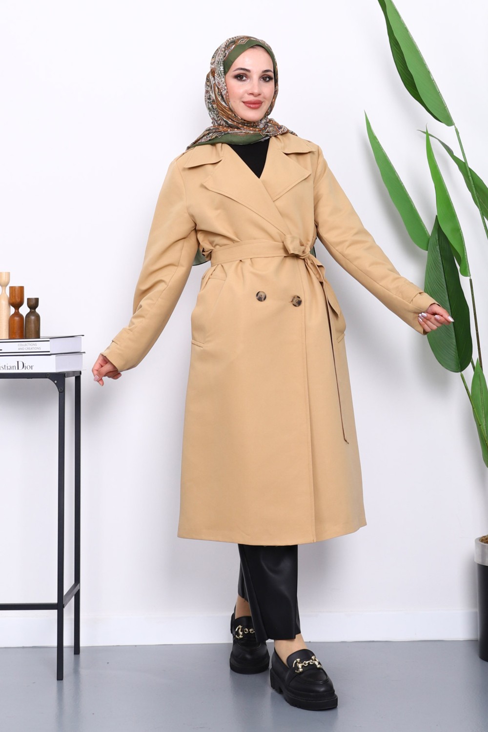 İmaj Butik Bisküvi Kruvaze Yaka Astarlı Trençkot görsel 2