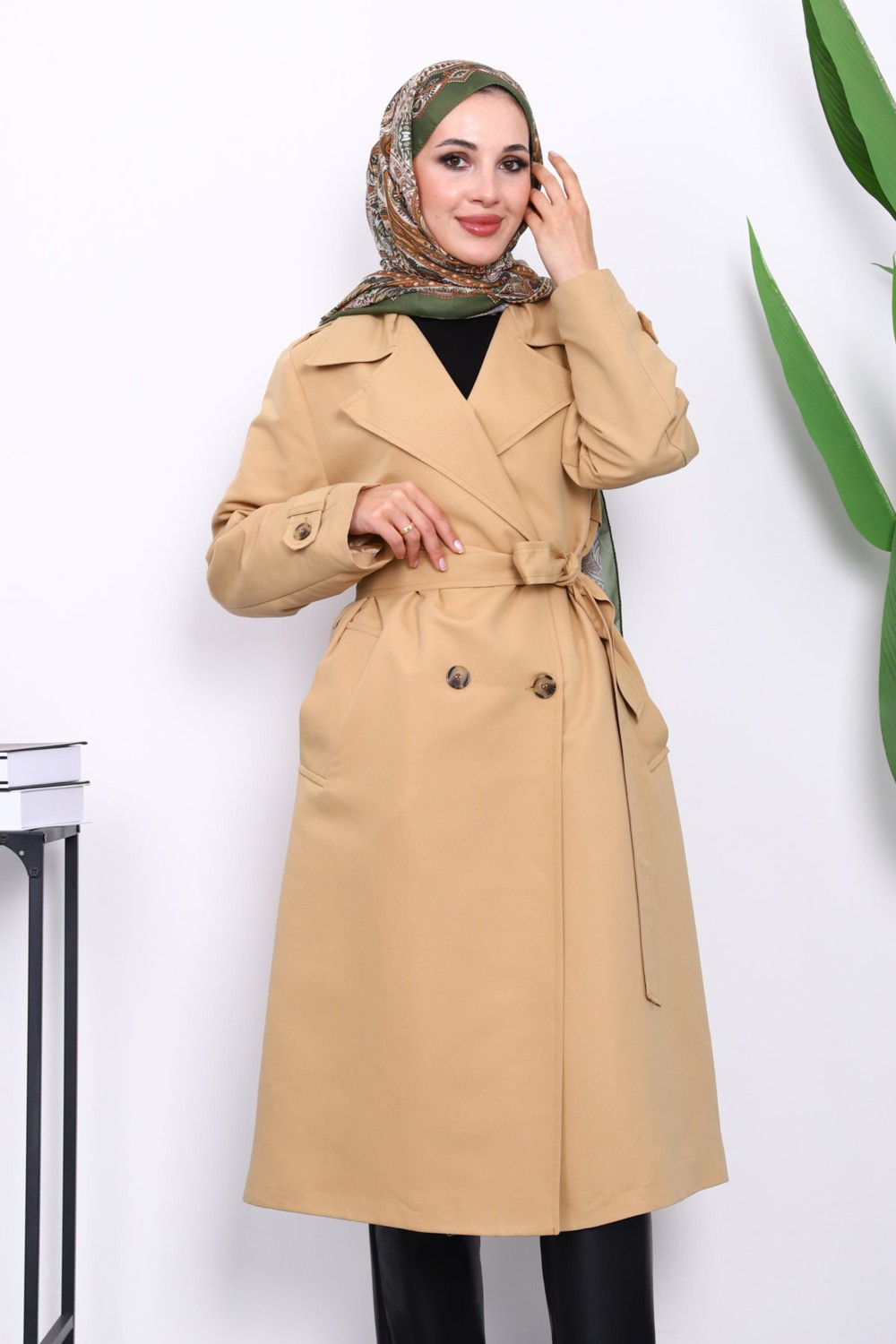 İmaj Butik Bisküvi Kruvaze Yaka Astarlı Trençkot görsel 3