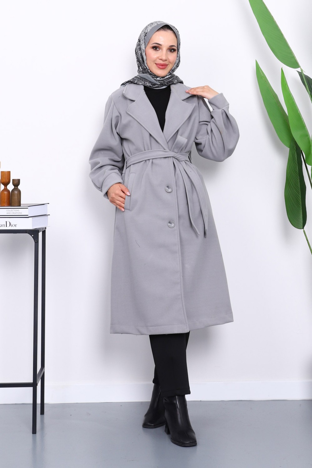 İmaj Butik Kadın Vizon Balon Kol Kaşe Kaban Bel Kemerli Polyester Malzemeden Şık Tasarım
