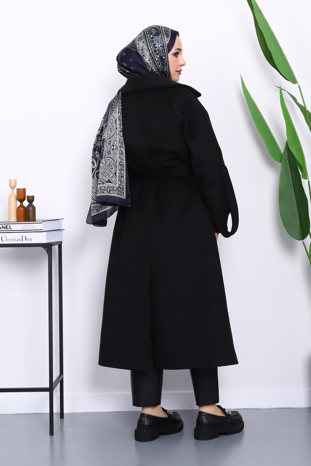 İmaj Butik Siyah Kolu Apoletli Astarlı Kaşe Kaban görsel 4