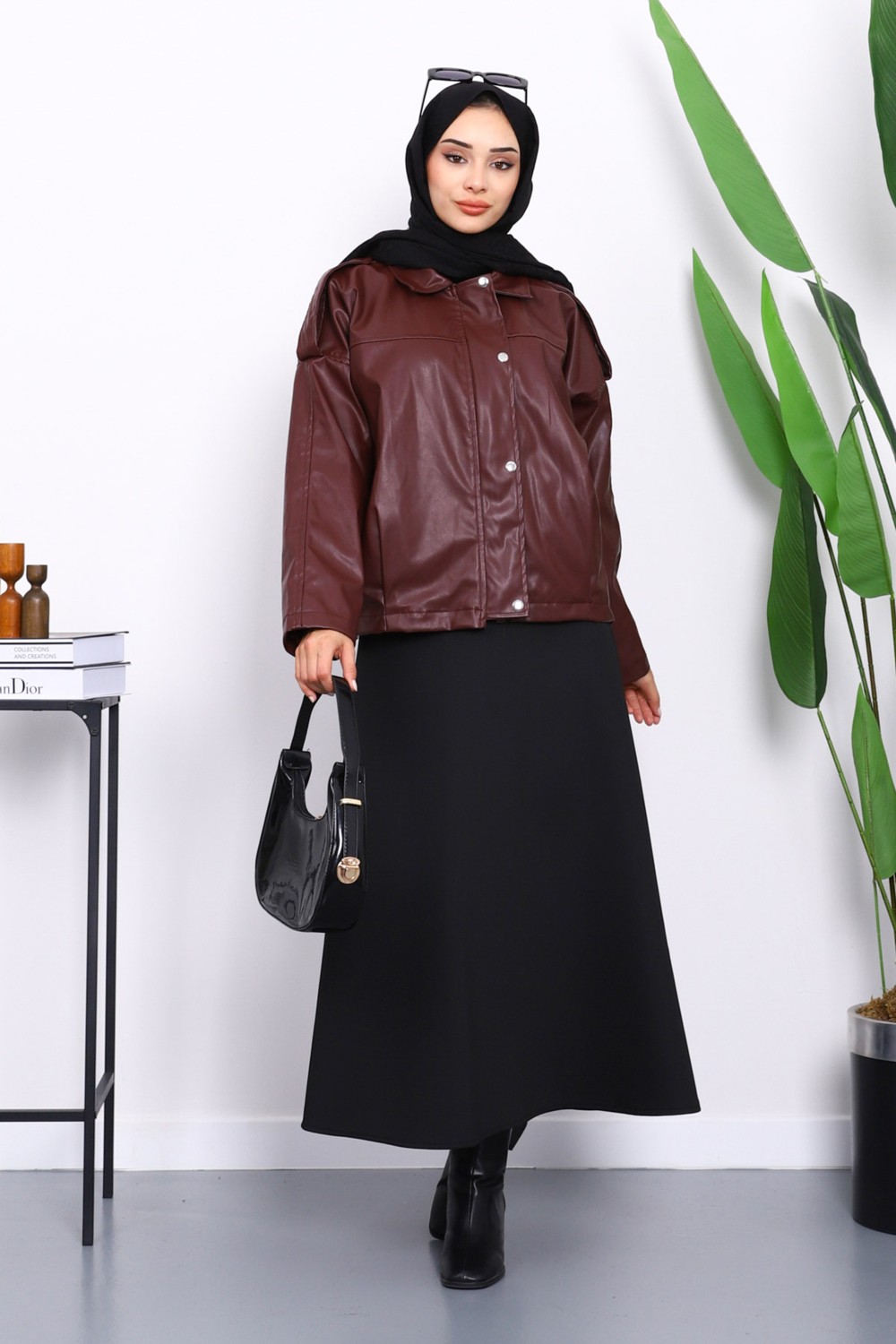 İmaj Butik Siyah Omuz Apoletli Deri Ceket görsel 6