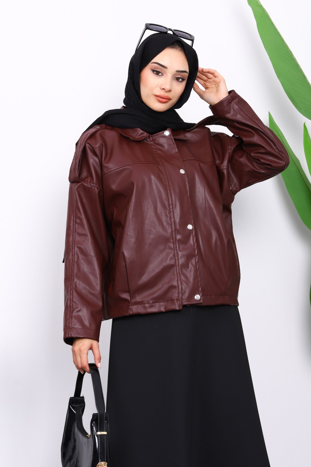 İmaj Butik Siyah Omuz Apoletli Deri Ceket görsel 7