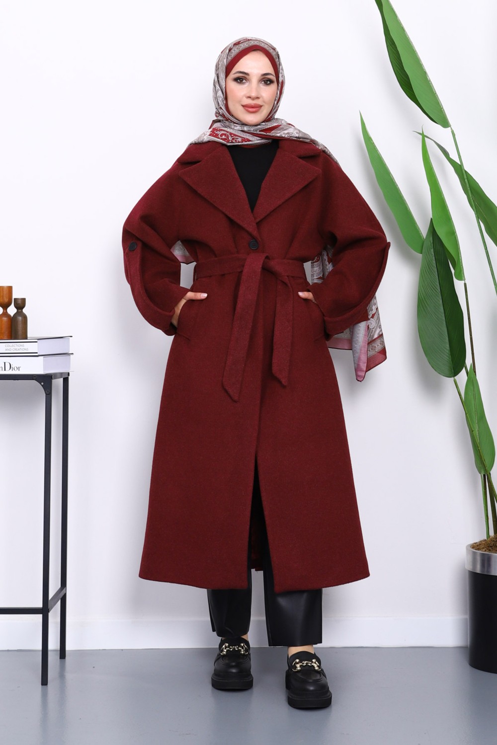 İmaj Butik Siyah Kolu Apoletli Astarlı Kaşe Kaban görsel 5
