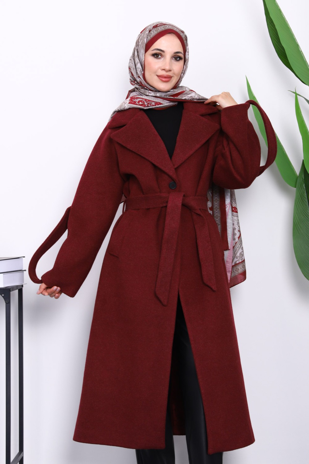 İmaj Butik Siyah Kolu Apoletli Astarlı Kaşe Kaban görsel 7