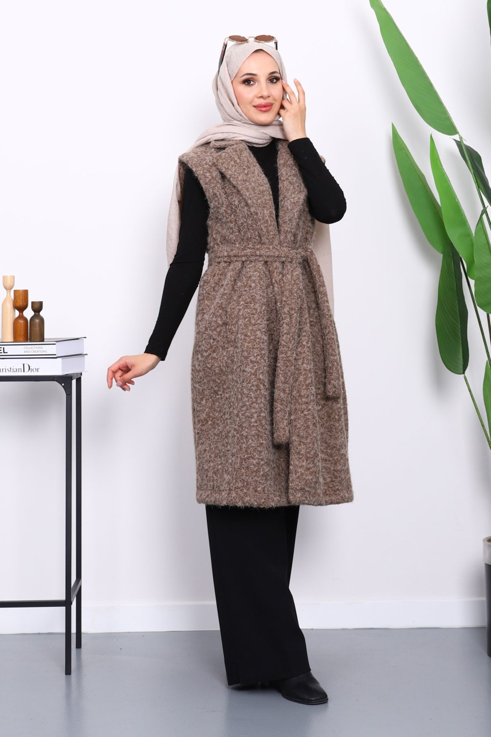 İmaj Butik Lacivert Kruvaze Yaka Kuşaklı Keçe Yelek görsel 2