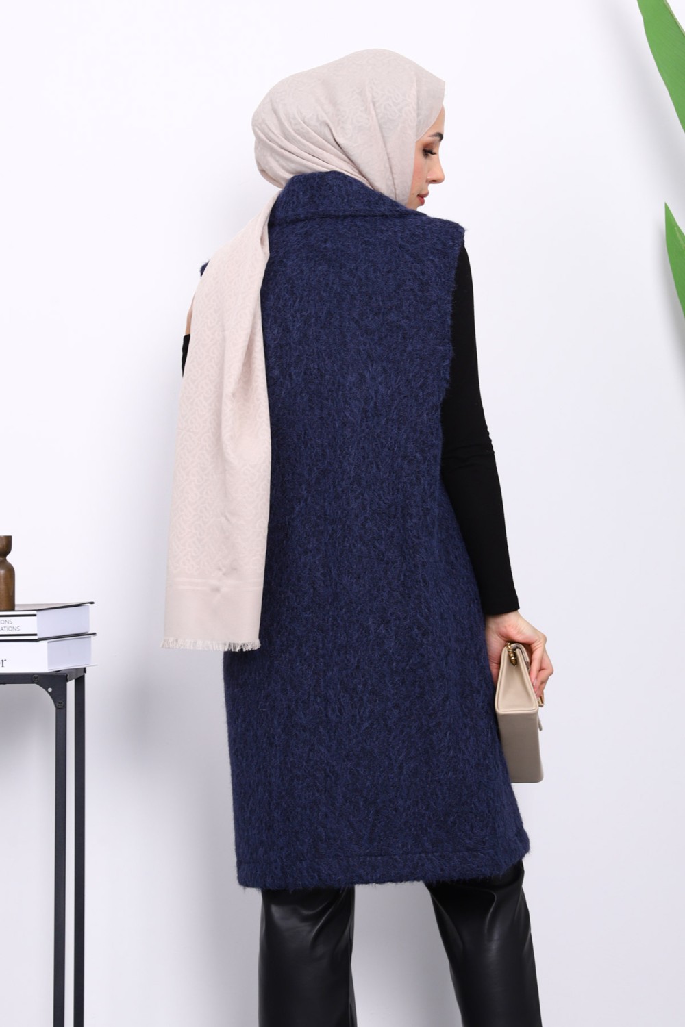 İmaj Butik Lacivert Kruvaze Yaka Astarlı Kaşe Yelek görsel 8