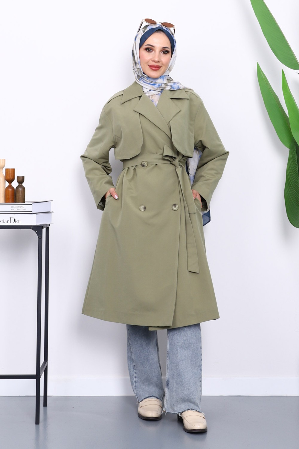 İmaj Butik Lacivert Kravuze Yaka Kuşaklı Cepli Trençkot görsel 5