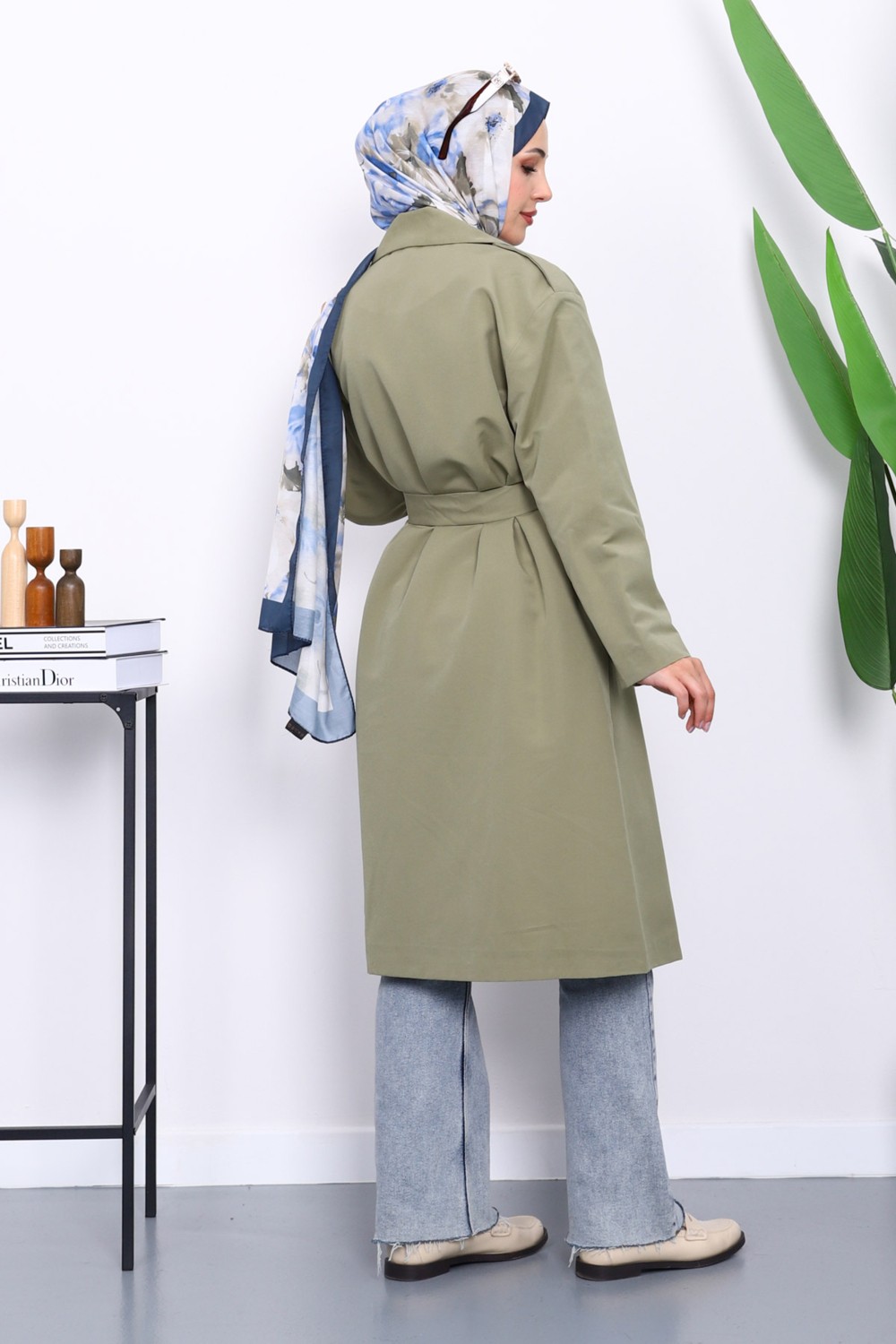 İmaj Butik Lacivert Kravuze Yaka Kuşaklı Cepli Trençkot görsel 8
