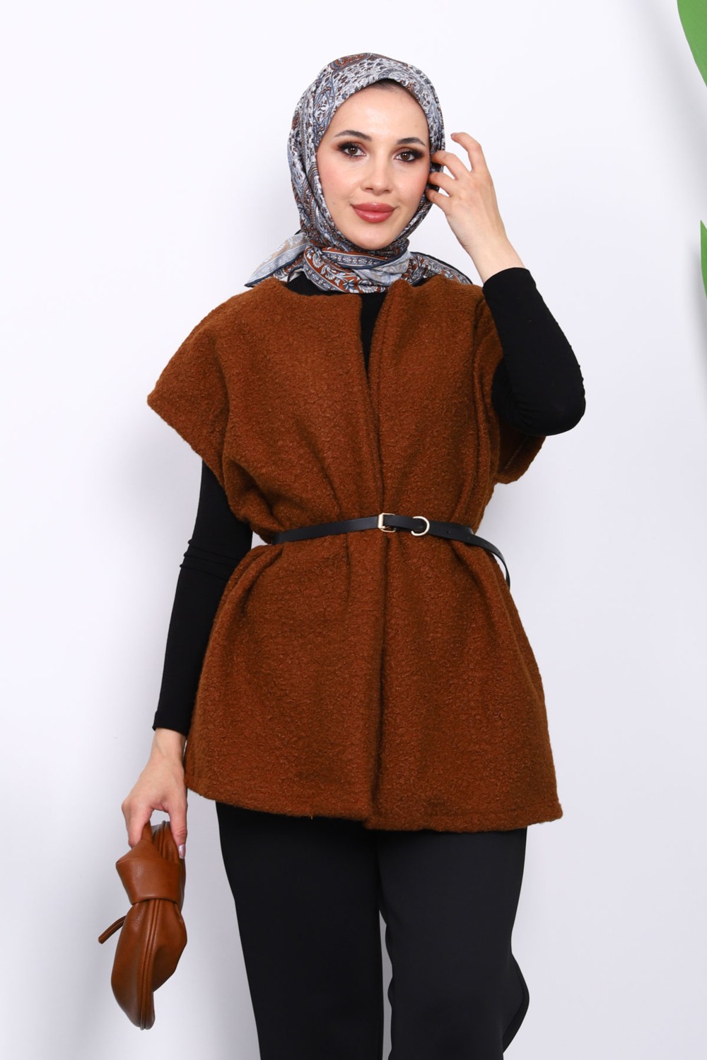 İmaj Butik Kırmızı Bel Kemerli Buklet Yelek